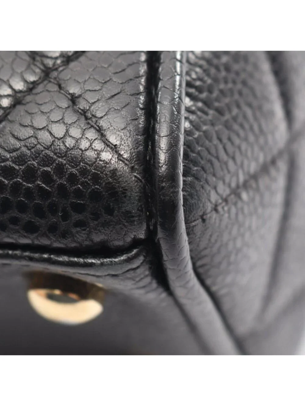 Chanel Handbag Quilted Black Caviar Leather CC Logo Mini